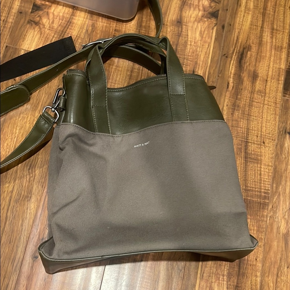 Matt & Nat Green and Gray Messenger Bag with Modern Design